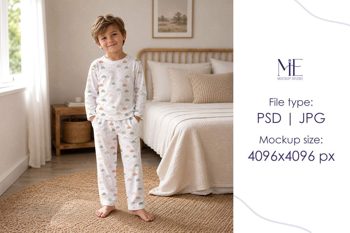 Kids Pajama Mockup Two Piece Pajama, a Shirt Mockup by Mie Mockup Studio (Photo 5 of 7)