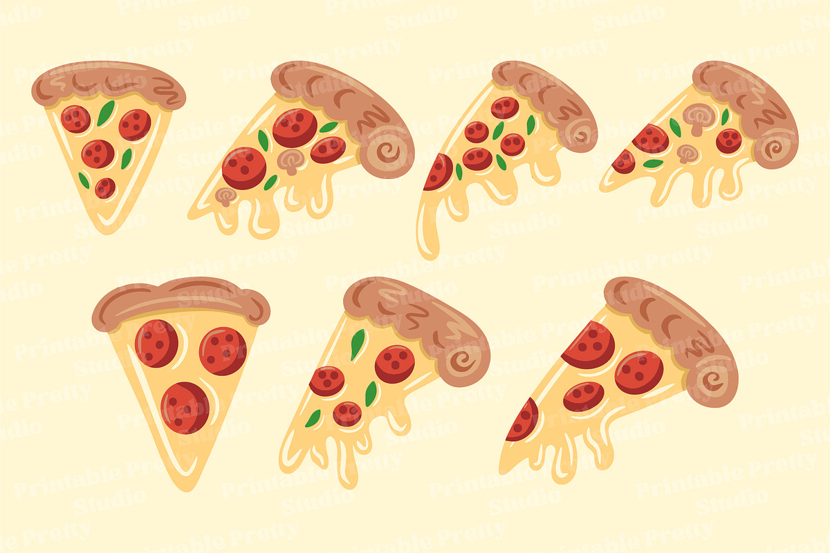 Hand Drawn Pizza Clipart & Vector, an Illustration by Printable Pretty Studio (Photo 2 of 3)