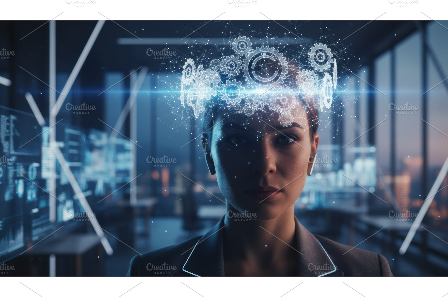 A futuristic concept showing a woman, a Technology Photo by Igor Tichonow