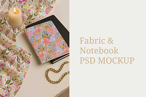 Fabric and Notebook psd mockup