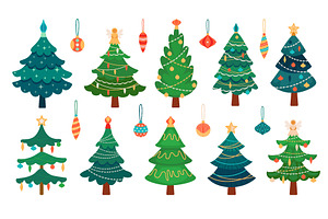 Cartoon christmas tree set, an Illustration by Ksania