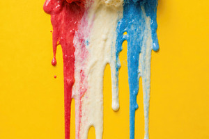 red, white, and blue ice cream melting, generative AI, a Photo by Nito