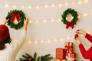 Christmas decoration scene with wrea, a Photo by Dvoevnore photos