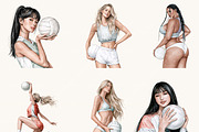 Watercolor Volleyball Girl Clipart, a Sport Illustration by BusyDaydesign (Thumbnail 2 of 9)