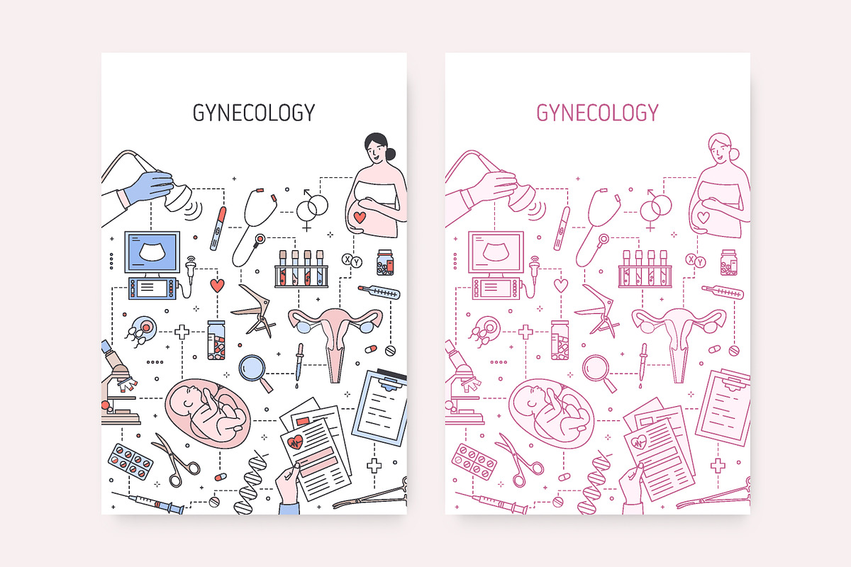 Gynecology line art banners, pattern, a Healthcare Illustration by Good Studio (Photo 5 of 9)