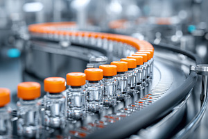 Vials on factory conveyor, a Photo by Beautiful things