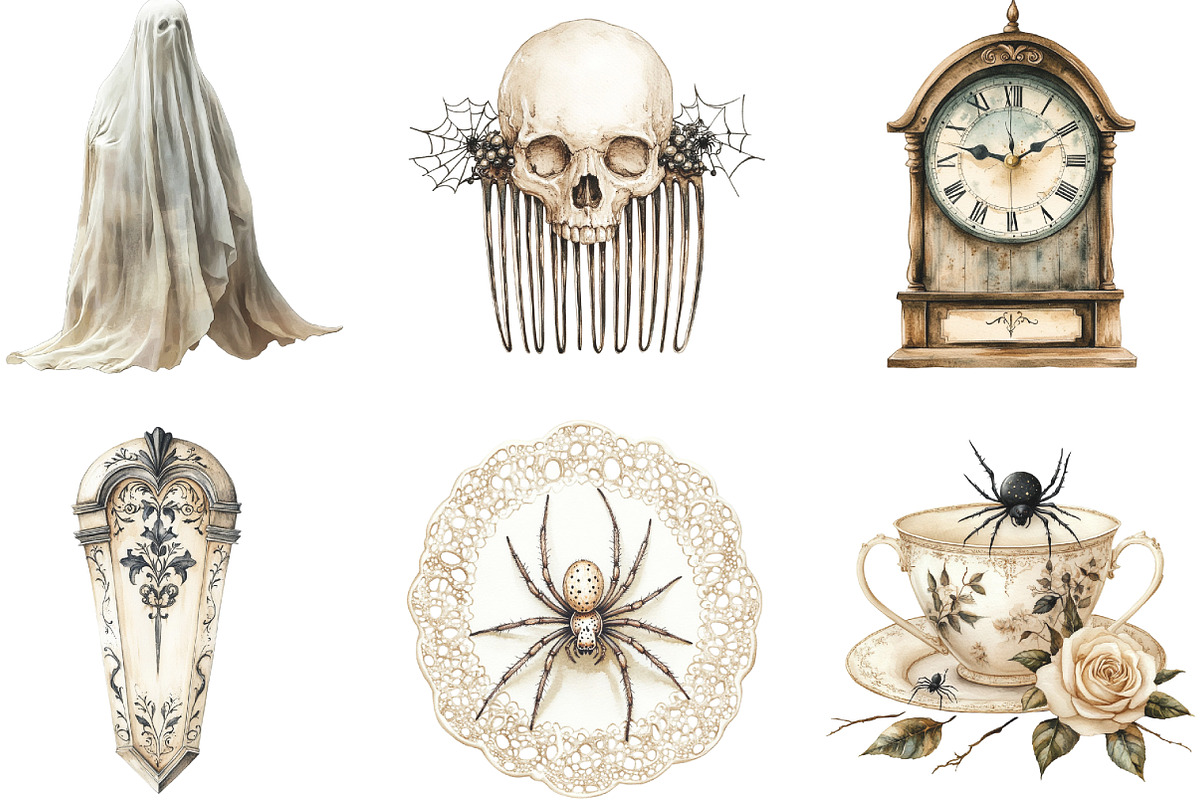 Ivory Gothic Halloween Clipart, an Illustration by CraftArtStudio (Photo 3 of 6)