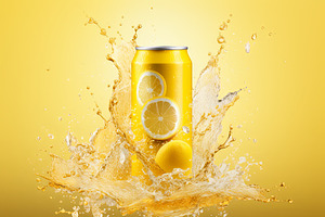 Liquid orange fizzy packaging can mo, a Food & Drink Photo by Pixeness Studio