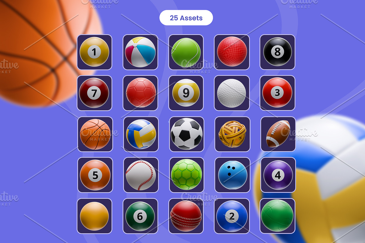 3D Sports Ball Icons, an Object 3D Model by Azam Creative (Photo 5 of 5)