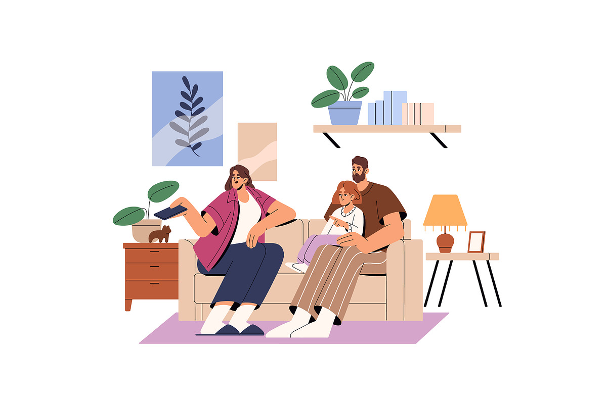 People relaxing on couch at home set, a Person Illustration by PaperTrident (Photo 5 of 5)