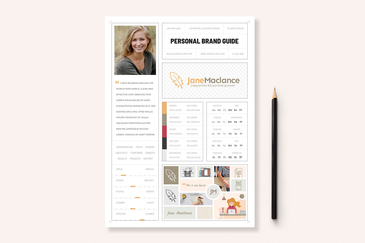 One Page Personal Brand Style Guide, a Stationery Template by Sargatal (Photo 1 of 4)
