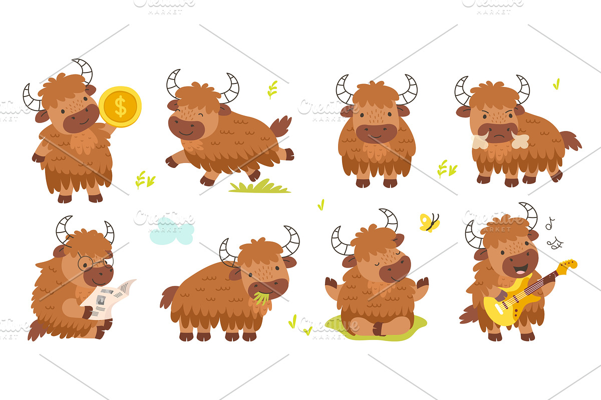 Yak characters. Isolated cartoon, an Illustration by Valerie Bodnar