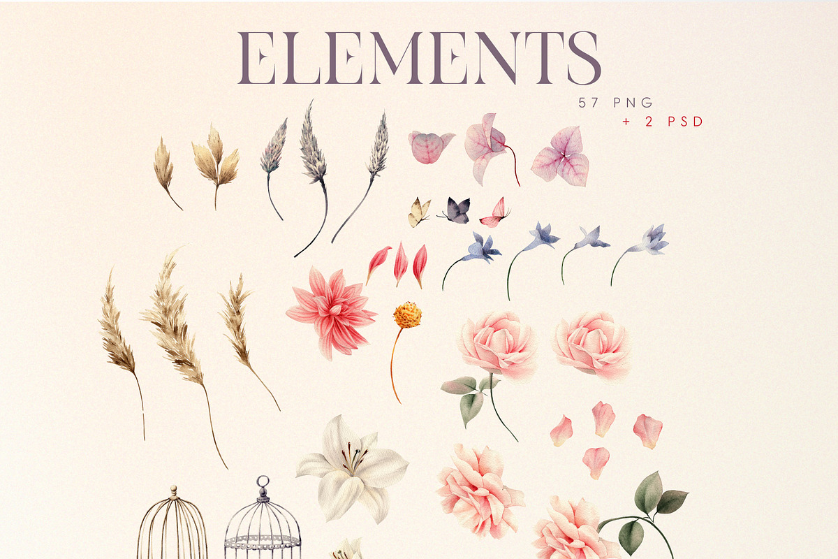Watercolor Floral Bundle, a Texture Illustration by ollalya (Photo 10 of 112)