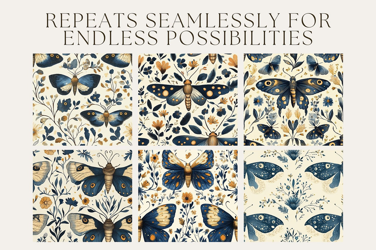 12 Moth Magic Seamless Patterns, a Pattern Graphic by Inknfolly (Photo 2 of 7)