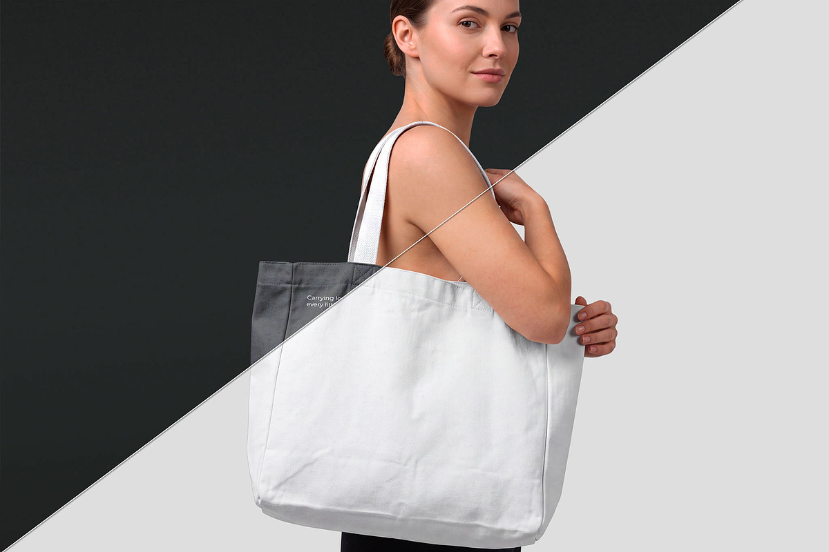 Woman Holding Tote Bag Mockup, a Merchandise Mockup by graphypix (Photo 3 of 4)