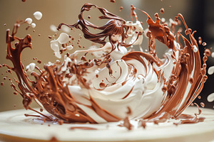 Dynamic splash of chocolate & cream, a Photo by Pavel_design