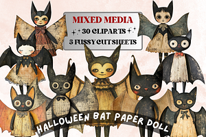 Halloween Bat Paper Doll Mixed Media, a Background Graphic by GiraffeCreative