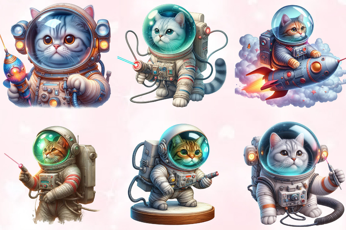 Watercolor Astronaut Cats Clipart, a Seasonal Illustration by Craft Nest (Photo 4 of 5)