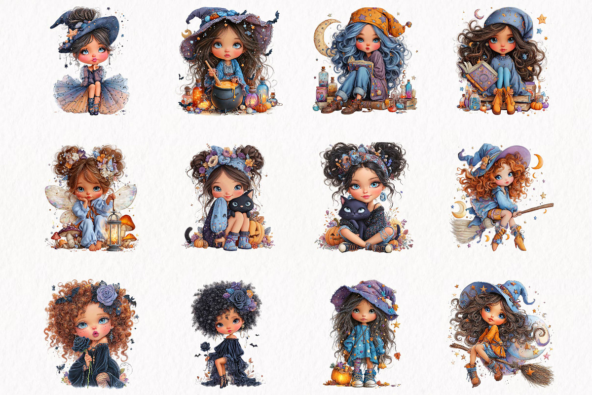 Whimsical Halloween Girl Clipart, a Seasonal Illustration by fashionaddict (Photo 4 of 7)