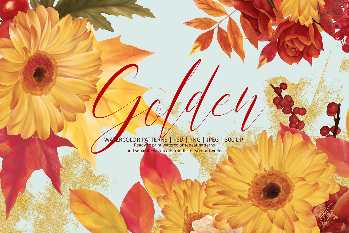 Golden | Watercolor Autumn set, a Decorative Illustration by Tanya Vollar (Photo 1 of 14)