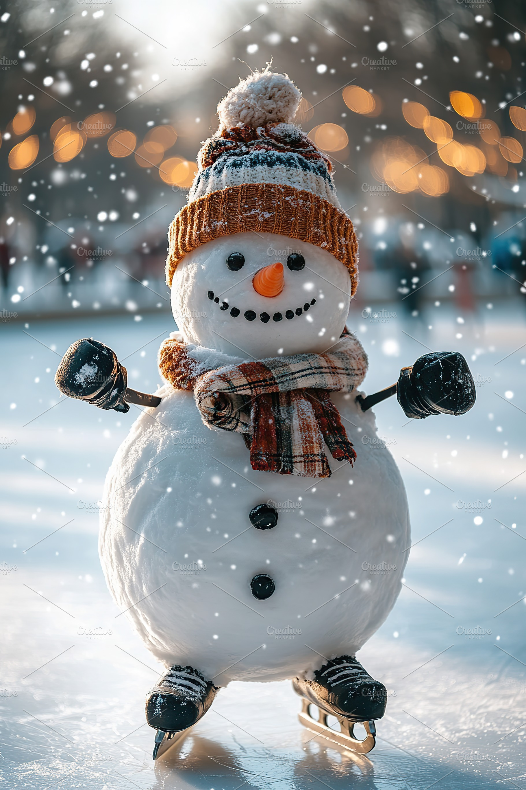 A cheerful snowman elegantly glides on ice skates, showcasing joyful winter fun, an Animal Photo by AlyaAnd