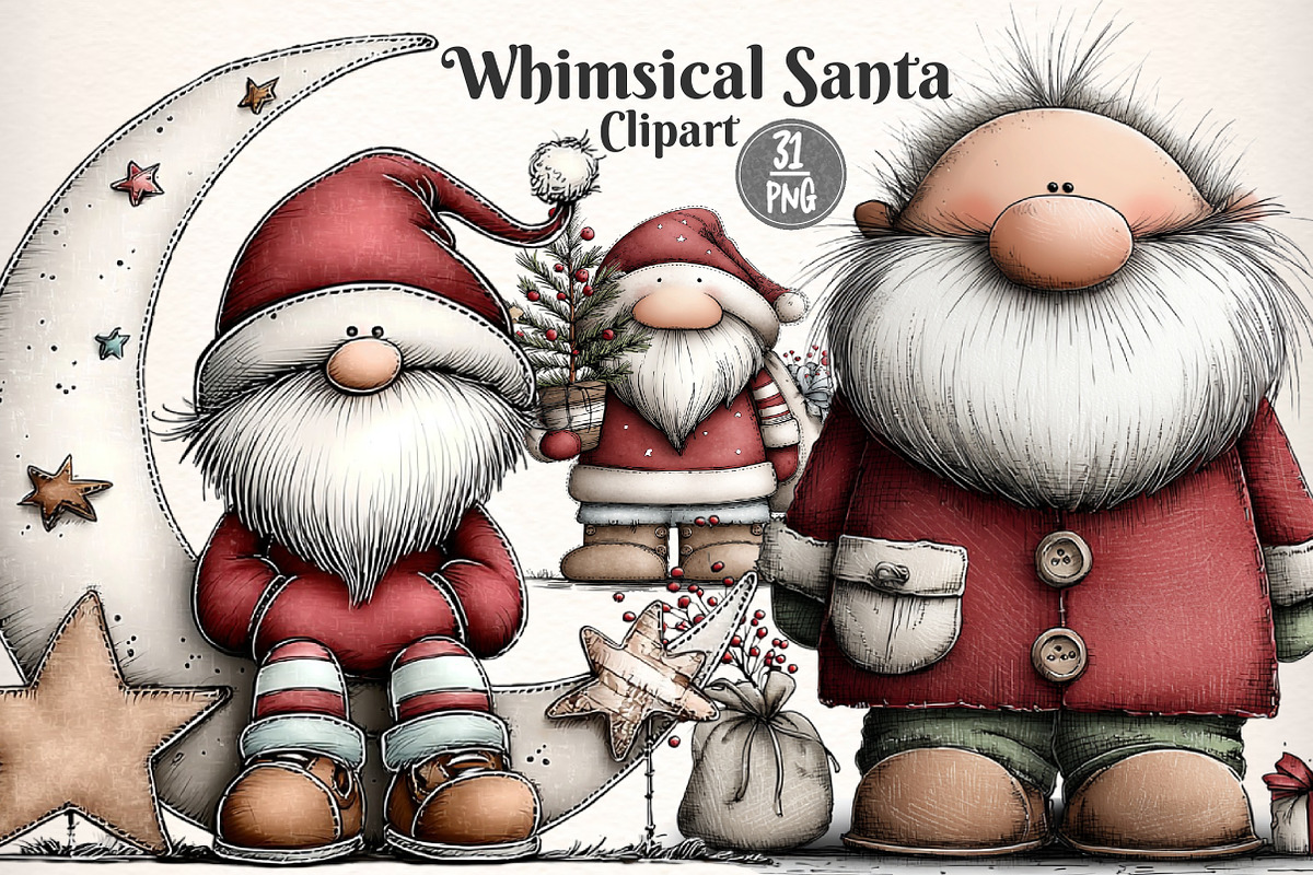 Whimsical Christmas Santa Clipart, an Illustration by Dream Creation (Photo 1 of 7)