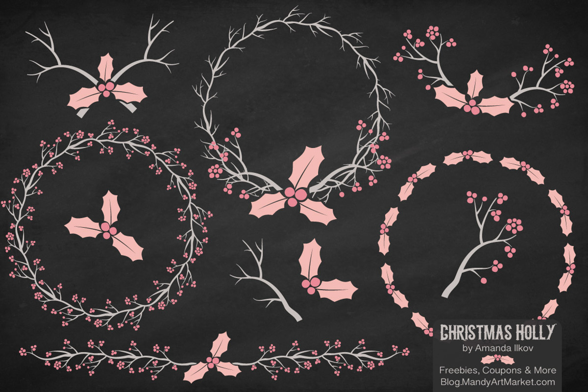 Soft Pink Christmas Holly Clipart, an Illustration by Amanda Ilkov (Photo 2 of 5)
