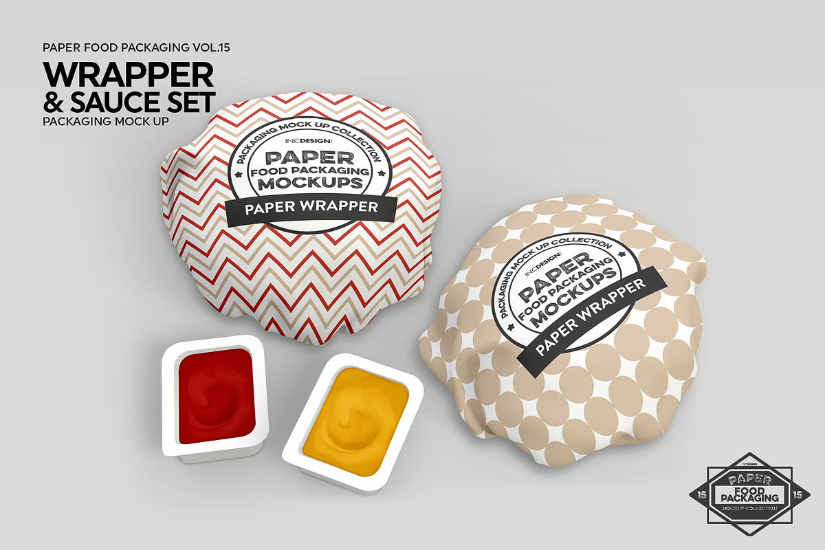Wrapper and Sauce Set Mockup, a Packaging Mockup by INCDesign (Photo 3 of 7)