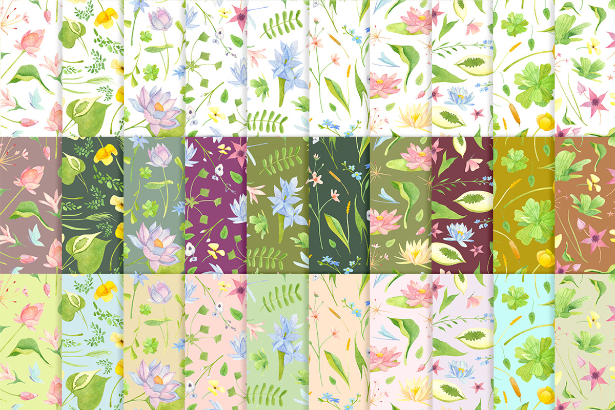 Wetland floral watercolor patterns, a Pattern Graphic by Piñata (Photo 4 of 8)