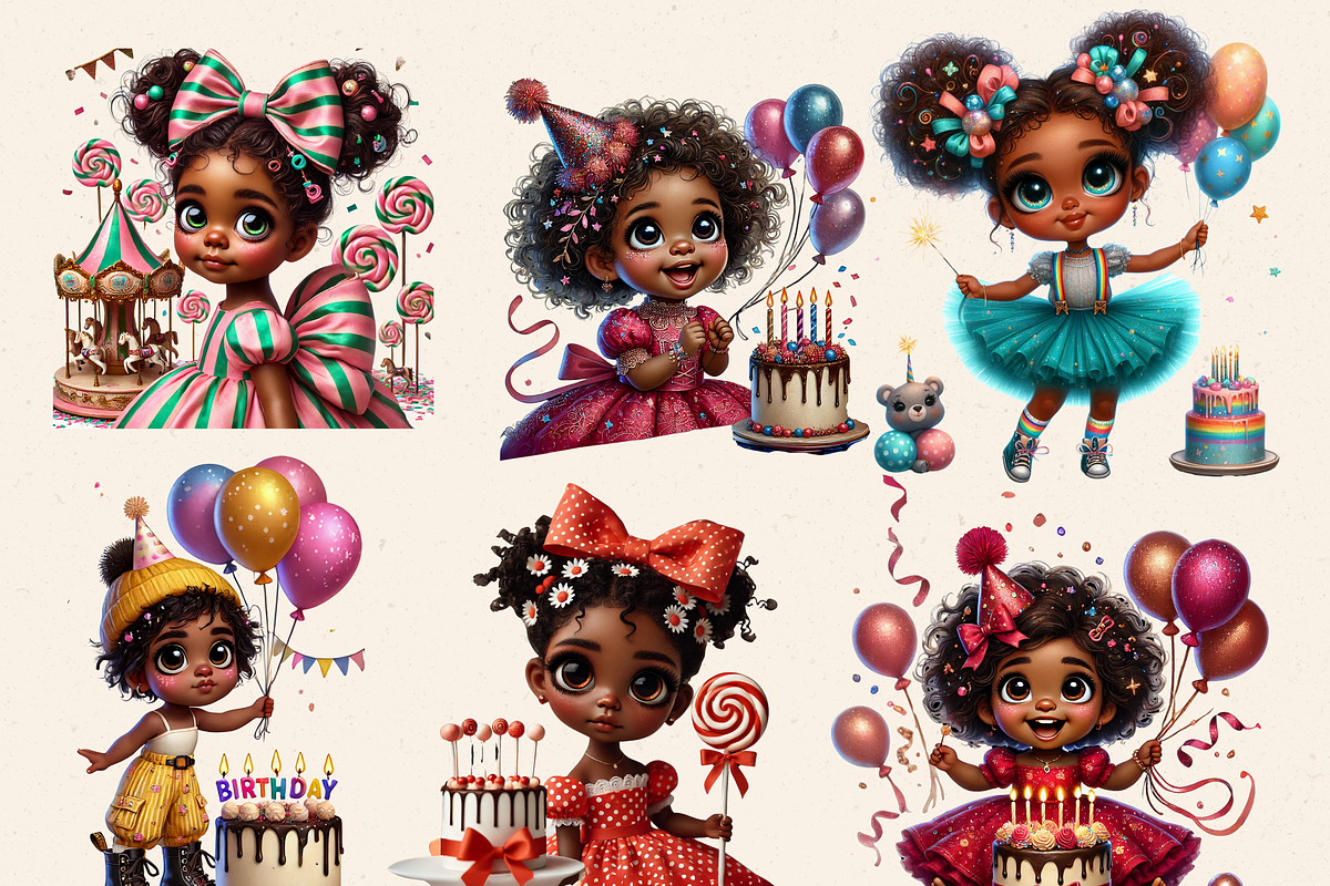 WHIMSICAL BIRTHDAY GIRLS CLIPART, a Person Illustration by Daring Digies (Photo 2 of 7)