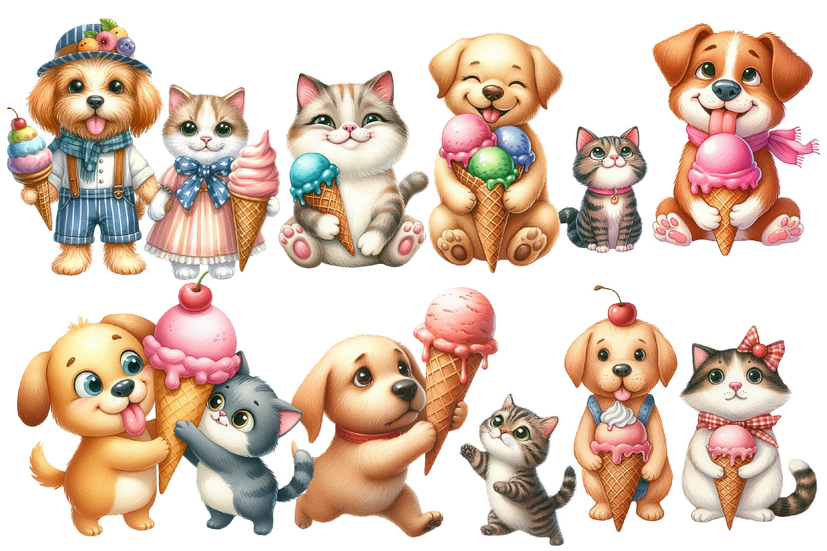 Funny Dog and Cat Love Ice Cream, an Animal Illustration by Designworld (Photo 2 of 5)