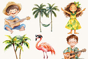 Watercolor Cute Hawaiian Clipart, an Object Illustration by SparkyDesignsUS (Thumbnail 2 of 9)