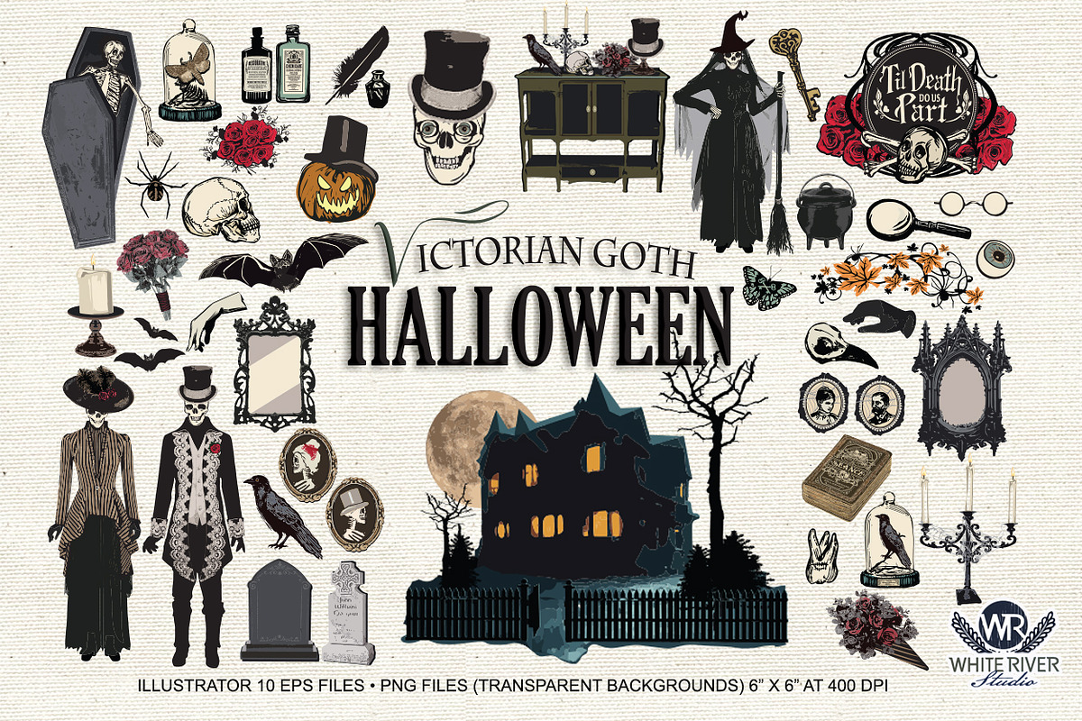 Victorian Goth Halloween, a Seasonal Illustration by WhiteRiverStudio (Photo 2 of 8)