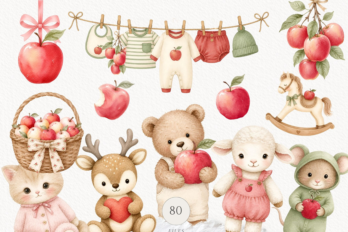 Apple Baby Shower Watercolor, a Seasonal Illustration by Invite to Clipart (Photo 2 of 10)