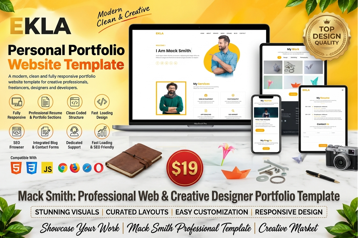 Ekla - Developer Portfolio HTML, a HTML Template by Themeplaza (Photo 1 of 6)