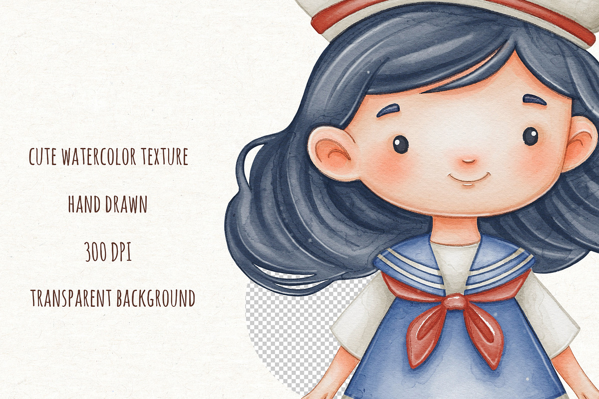Cute Sailors Watercolor Clipart, a Person Illustration by ekossa_art (Photo 6 of 7)