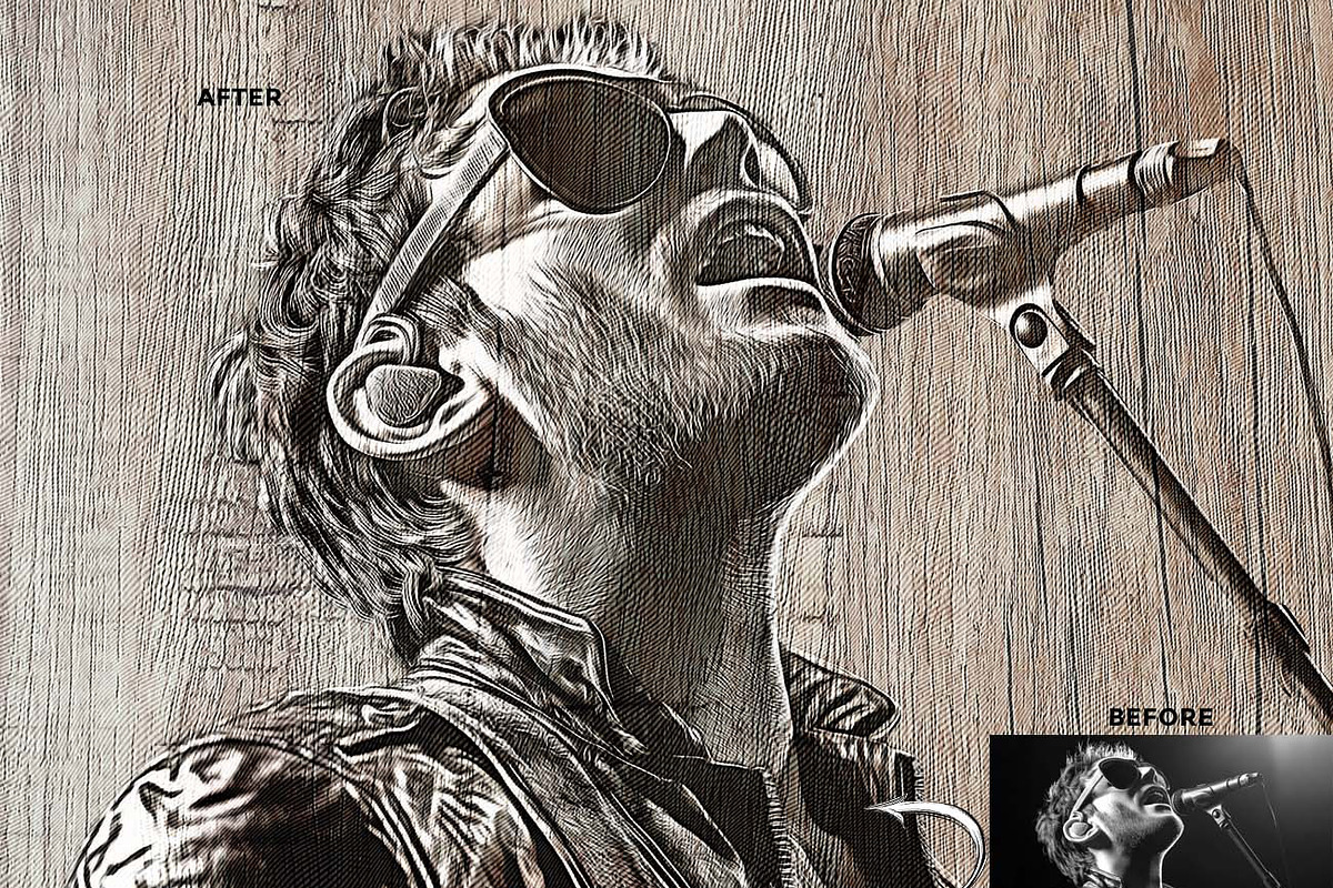 WOODCUT ENGRAVING SKETCH FX, an Action Add-On by Studio Retouch (Photo 4 of 13)