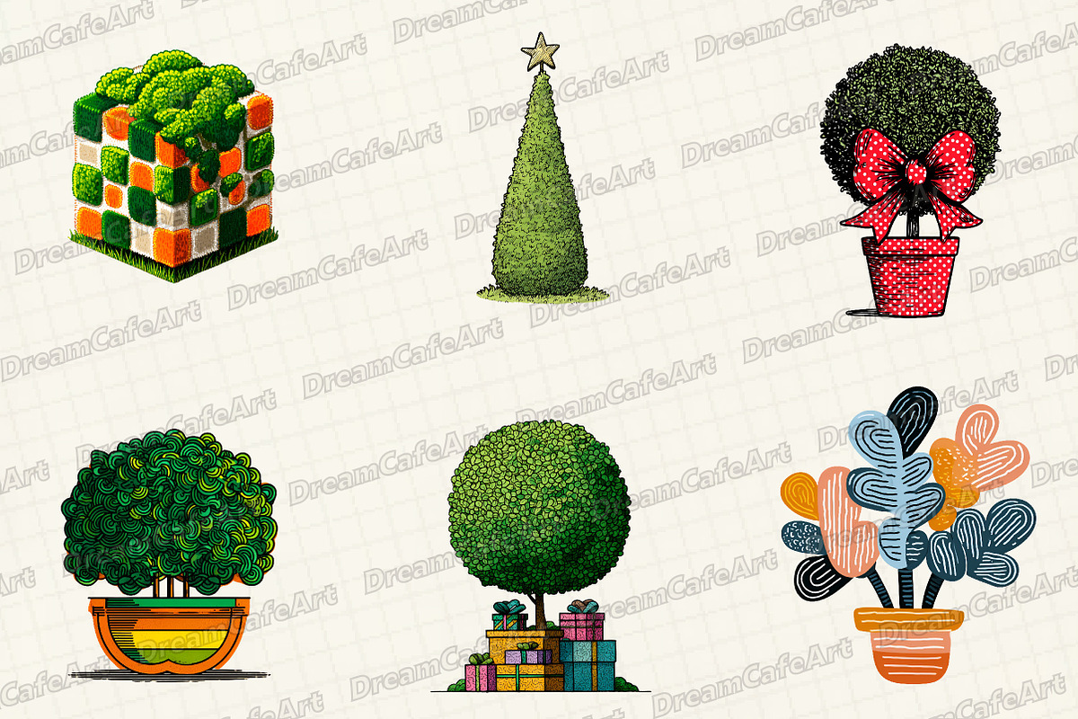 Christmas Topiary Trees Clipart, an Illustration by DreamCafeArt (Photo 2 of 6)