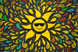 Cheerful Sun on a Black Background, a Seasonal Illustration by Countryside life