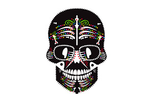 Skull Icon With Bones, Black Vector