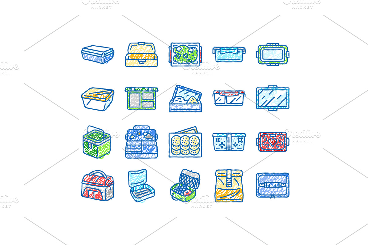 lunch box food school meal icons, an Object Illustration by pikepicture