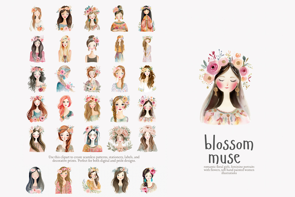 Watercolor boho women clipart set, a Decorative Illustration by Patishop Art (Photo 2 of 11)