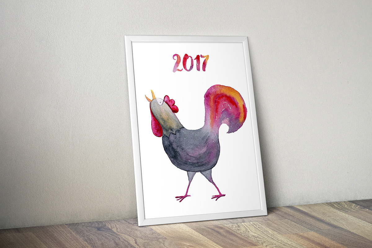 Watercolor Roosters Set, an Animal Illustration by Bibela (Photo 3 of 3)