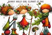 Quirky Holly Girl Clipart, an Illustration by Libby Wishes (Thumbnail 1 of 7)