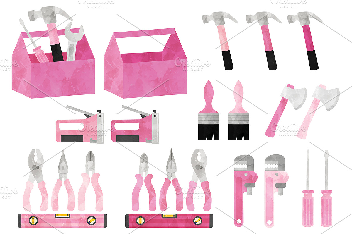 Pink Hand Tools Clipart, an Object Illustration by SugarPickle Clip Art (Photo 2 of 3)