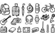 Travel Essentials Line Art Set, an Illustration by designvectx (Thumbnail 2 of 3)