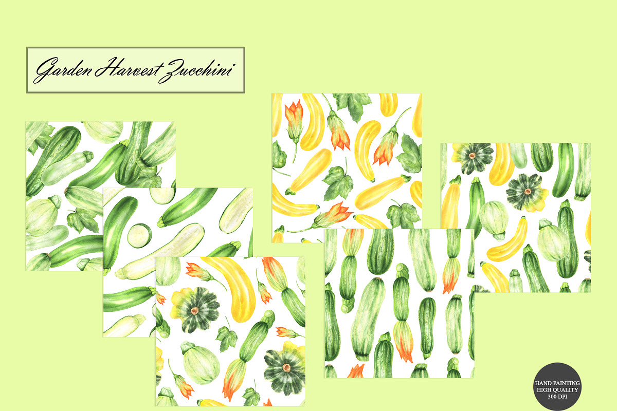 Watercolor Zucchini Seamless Pattern, a Food Illustration by OlDm_Shop (Photo 8 of 10)