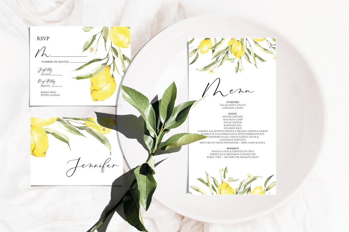 Lemon Watercolor Wedding Set, an Invitation Template by Artberriez (Photo 2 of 5)