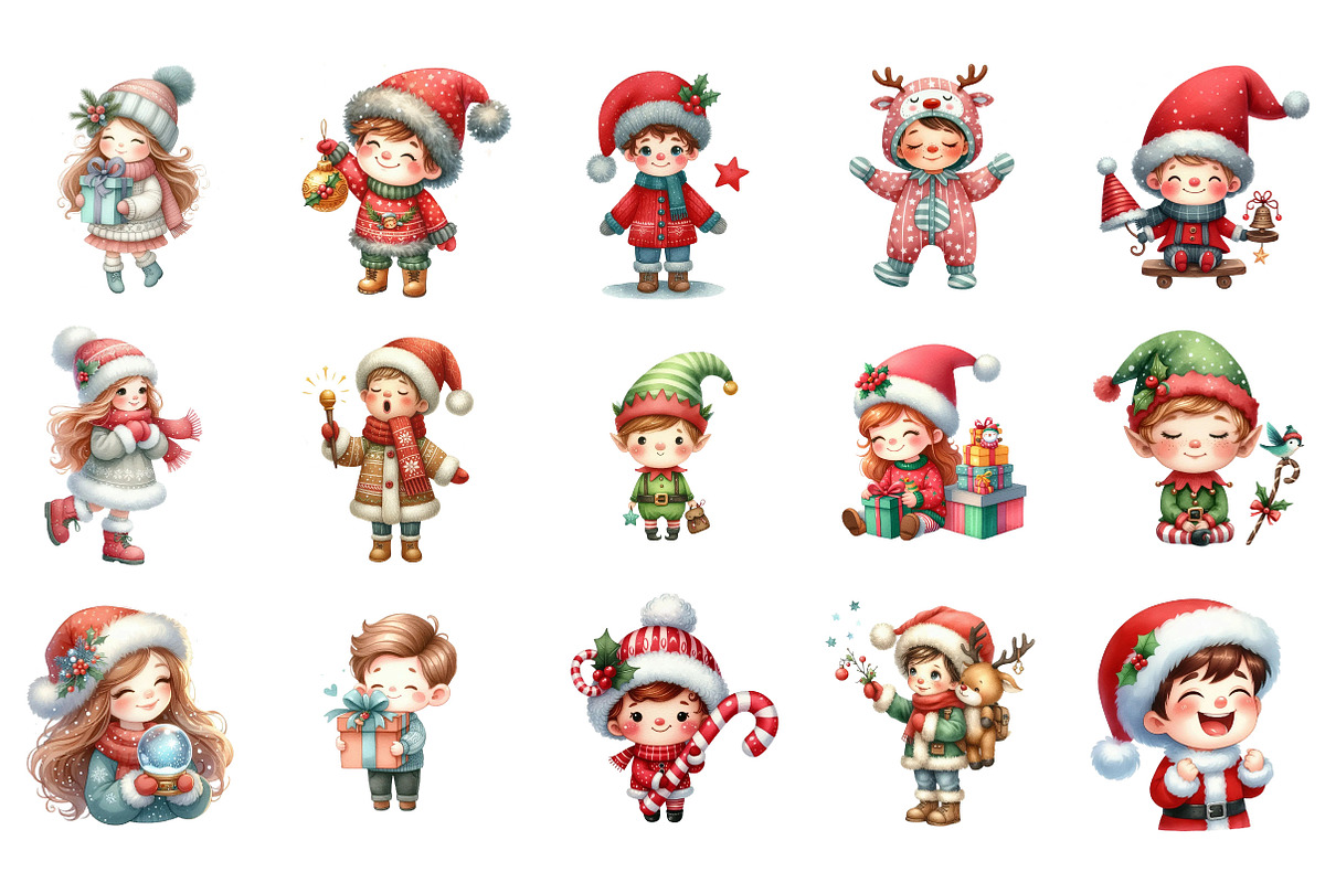Whimsical Christmas Kid Clipart, an Illustration by Designking (Photo 3 of 5)