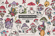 Retro mushrooms and skulls clipart, an Illustration by Siriliadka Dreams (Thumbnail 1 of 9)